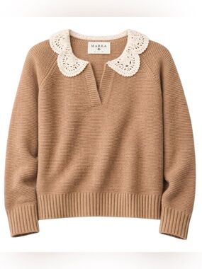 NEW Marea by Liz Joy Crochet Collar Sweater. Camel. XS. NWT.